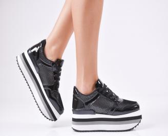 Дамски спортни обувки  еко кожа/лак черни