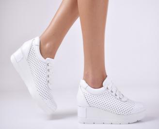 Дамски обувки  на платформа естествена  кожа бели