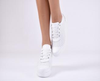 Дамски обувки  на платформа естествена  кожа бели