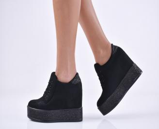 Дамски обувки на платформа еко велур черни