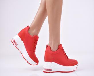 Дамски обувки на платформа текстил червени