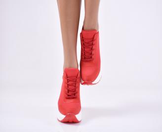 Дамски обувки на платформа текстил червени