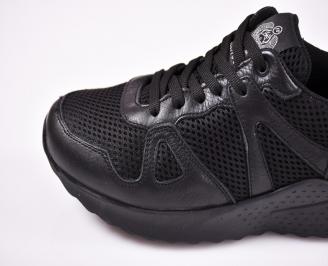 Мъжки спортни  обувки естествена кожа/текстил черни