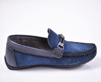 Мъжки спортно елегантни обувки естествен набук сини