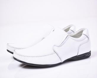 Мъжки спортно елегантни обувки естествена кожа бели