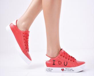 Дамски спортни  обувки еко кожа червен
