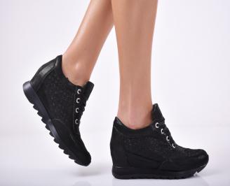 Дамски обувки  на платформа естествена кожа черни