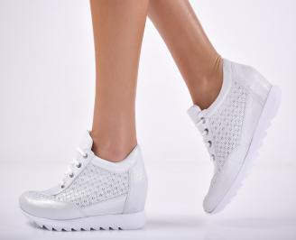 Дамски обувки  на платформа естествена кожа сребристи