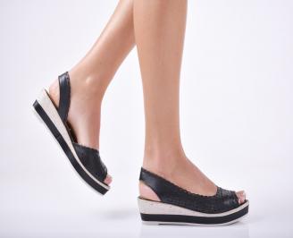 Дамски  сандали на платформа  естествена кожа черни