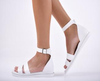 Дамски равни сандали  естествена кожа бели
