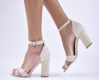 Дамски елегантни сандали естествена  кожа бежови