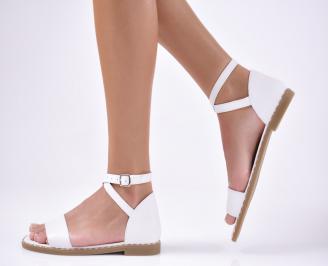 Дамски равни сандали  естествена кожа бяло