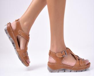 Дамски равни сандали  естествена кожа кафяви