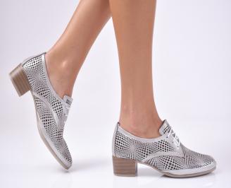 Дамски ежедневни обувки естествена кожа сребристи