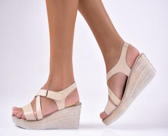 Дамски сандали  естествена кожа  бежови
