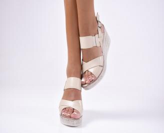 Дамски сандали  естествена кожа  бежови