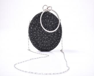 Елегантна  чанта текстил едър брокат черна