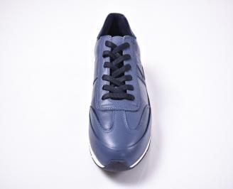 Мъжки спортно елегантни обувки естествена кожа сини