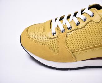 Мъжки спортно елегантни обувки естествена кожа жълти
