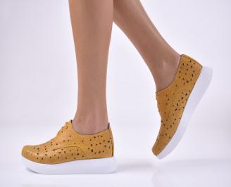 Дамски равни обувки естествена кожа жълти