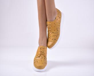 Дамски равни обувки естествена кожа жълти