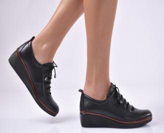 Дамски обувки на платформа естествена кожа черни
