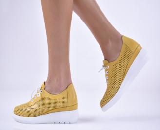 Дамски обувки на платформа естествена кожа жълти