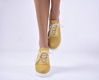 Дамски обувки на платформа естествена кожа жълти