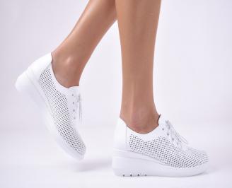 Дамски обувки на платформа естествена кожа бели