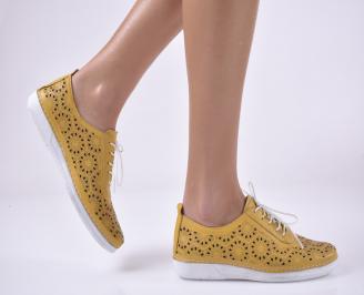 Дамски ежедневни обувки естествена кожа жълти EOBUVKIBG