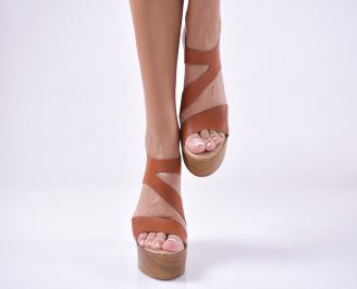 Дамски елегантни сандали естествена кожа кафяви.
