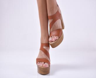 Дамски елегантни сандали естествена кожа кафяви.