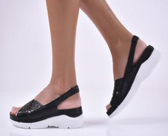 Дамски равни сандали естествена кожа черни.