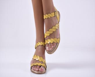 Дамски равни сандали естествена кожа жълти.