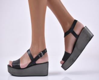 Дамски сандали на платформа естествена кожа черни.