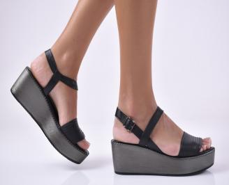 Дамски сандали на платформа естествена кожа черни.