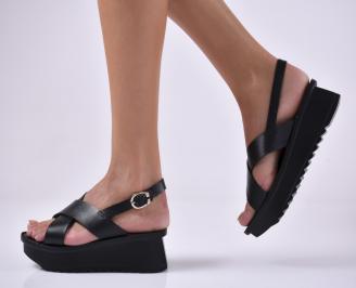 Дамски сандали на платформа  черни естествена кожа
