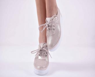 Дамски   обувки  естествена кожа пудра EOBUVKIBG