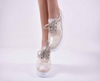 Дамски  ежедневни обувки на платфорна естествена кожа бежови EOBUVKIBG