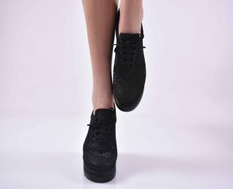 Дамски  ежедневни обувки на платфорна естествена кожа черни EOBUVKIBG