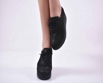 Дамски  ежедневни обувки на платфорна естествена кожа черни EOBUVKIBG