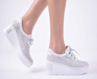 Дамски  ежедневни обувки на платфорна естествена кожа бели EOBUVKIBG