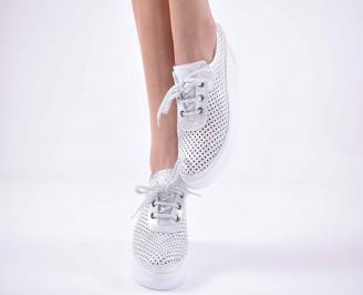 Дамски  ежедневни обувки на платфорна естествена кожа бели EOBUVKIBG