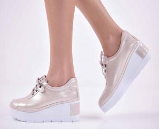 Дамски  ежедневни обувки на платфорна естествена кожа пудра EOBUVKIBG