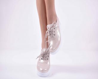 Дамски  ежедневни обувки на платфорна естествена кожа пудра EOBUVKIBG