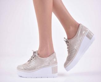 Дамски  ежедневни обувки на платфорна естествена кожа бежови EOBUVKIBG