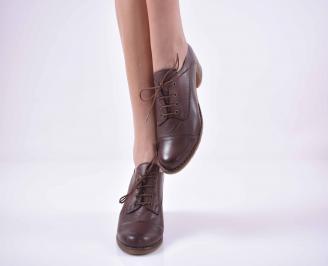 Дамски ежедневни обувки естествена кожа стабилен ток кафяви
