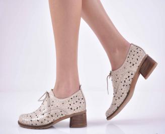 Дамски ежедневни обувки естествена кожа  стабилен ток бежови  EOBUVKIBG