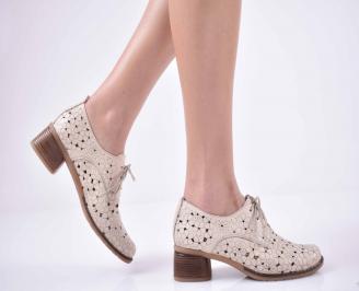 Дамски ежедневни обувки естествена кожа  стабилен ток бежови  EOBUVKIB