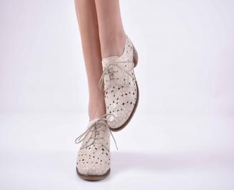 Дамски ежедневни обувки естествена кожа  стабилен ток бежови  EOBUVKIBG